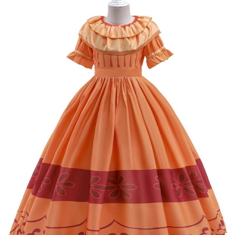 Jenter Elegant Gorgeous Ruffled Dress Costume For Performance Party Orange