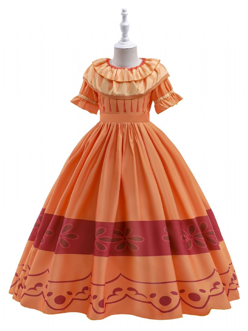 Jenter Elegant Gorgeous Ruffled Dress Costume For Performance Party Orange