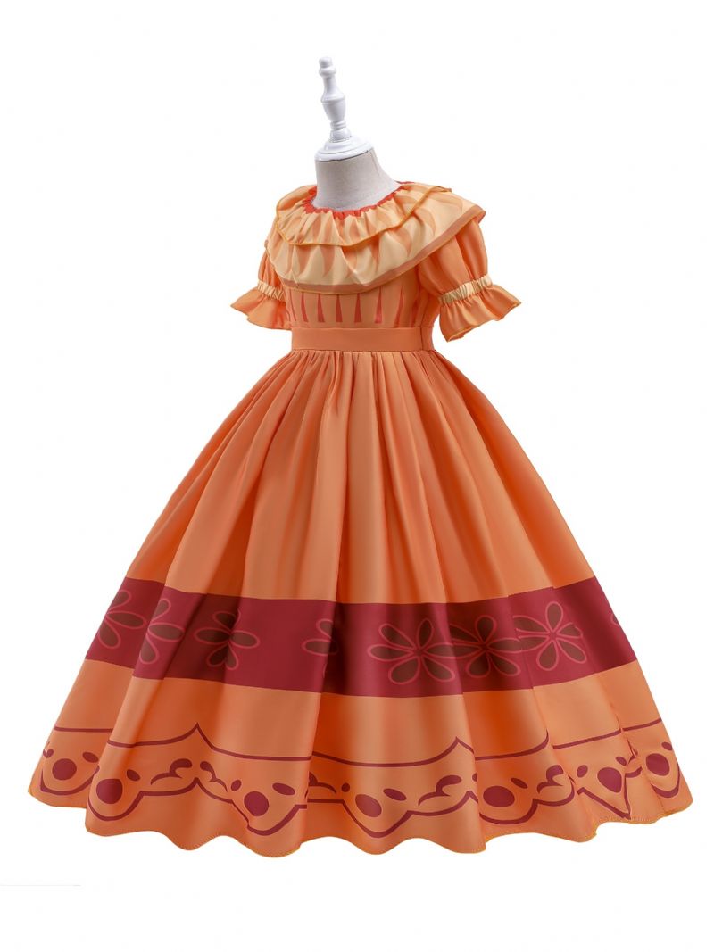 Jenter Elegant Gorgeous Ruffled Dress Costume For Performance Party Orange