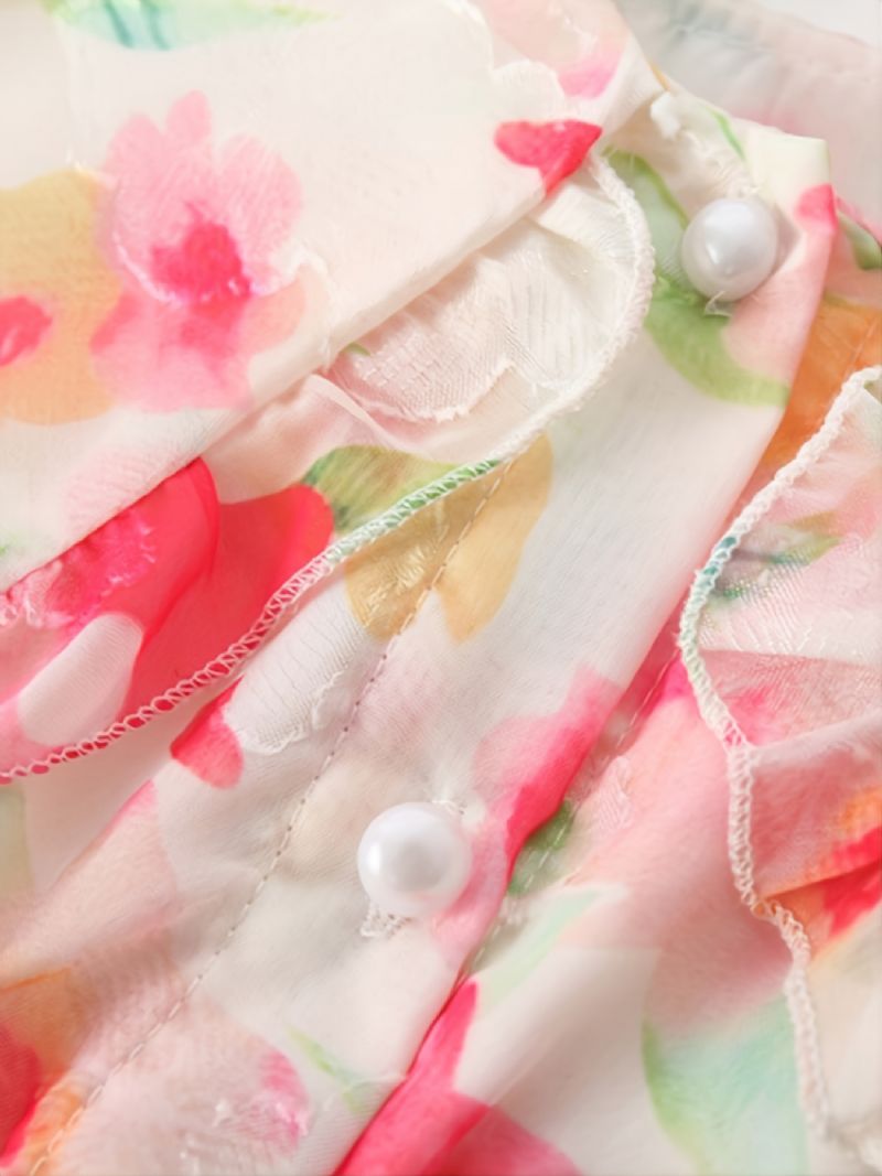 Jenter Floral Chiffon Dress Langermet Doll Collar Princess