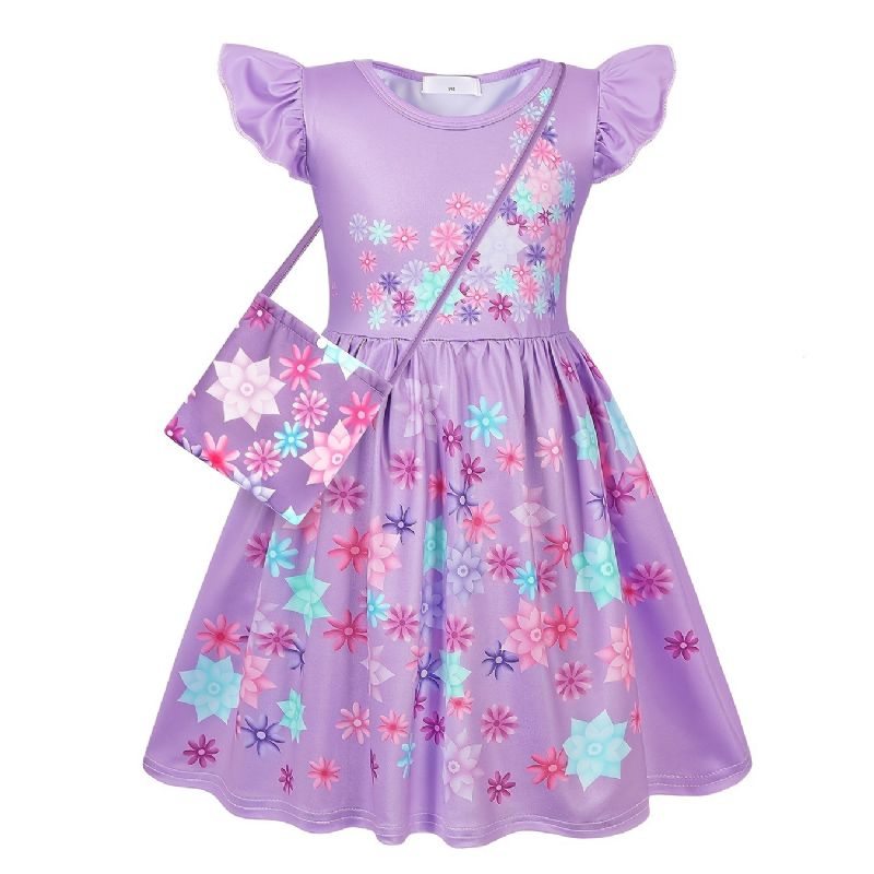 Jenter Flying Sleeve Prinsessekjole Blomster Print Kostyme Dress Up Bursdagsfest Juleantrekk Barneklær