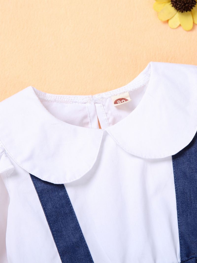 Jenter Langermet Doll Collar Faux Denim Kjole