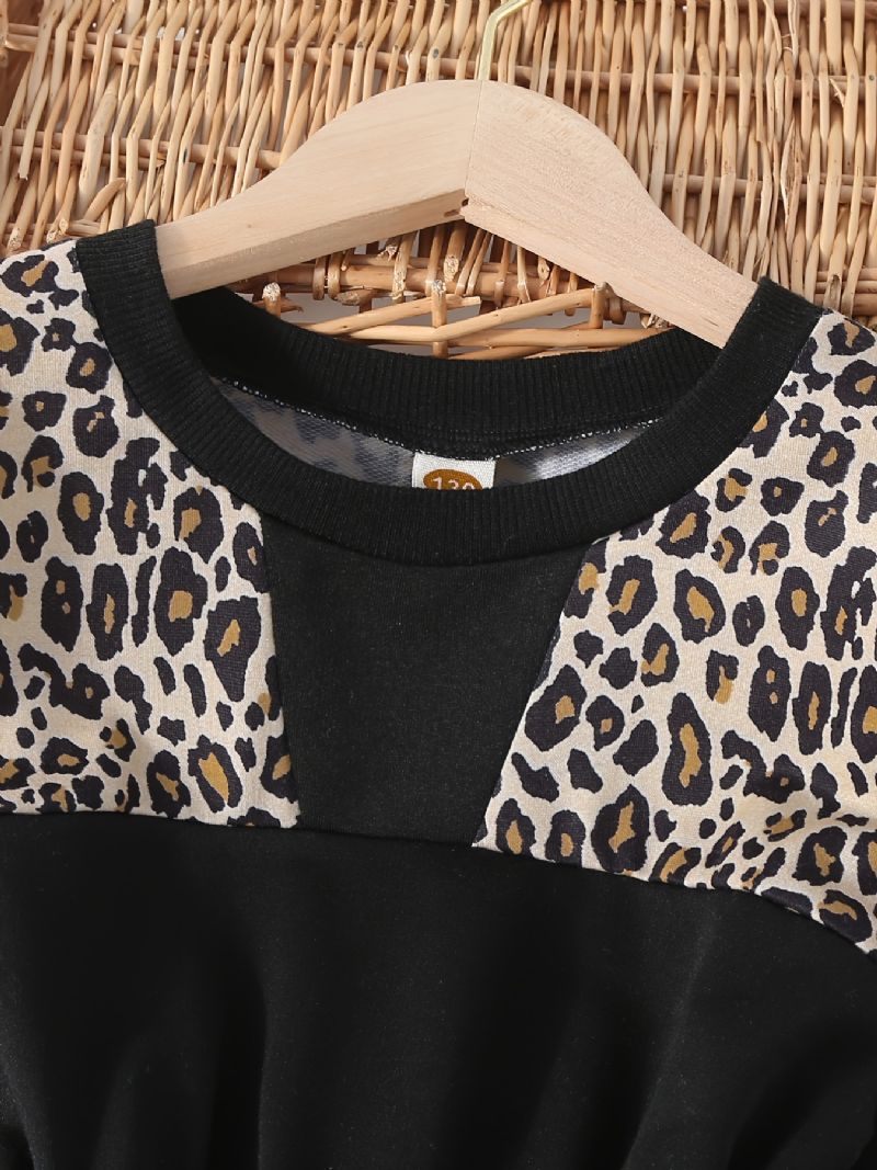 Jenter Leopard Skjøtegenser Kjole Langermet Crew Neck Barneklær