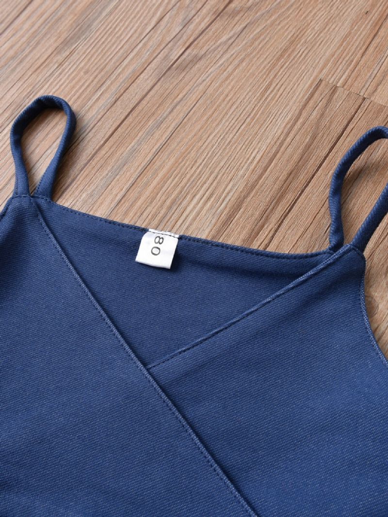 Jenter Mote Hvit Skjortekjole + Denim Camisole Todelt Langermet Kjole Vår Høst