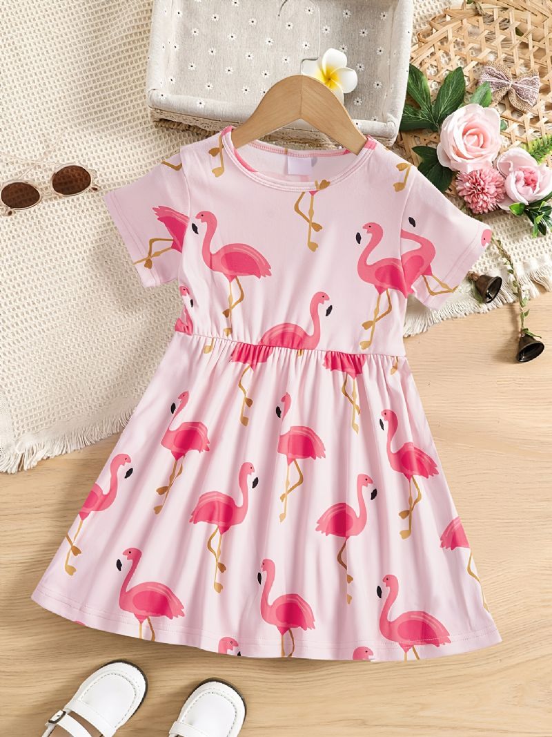 Jenter Pink Flamingo Print Kortermet Kjole