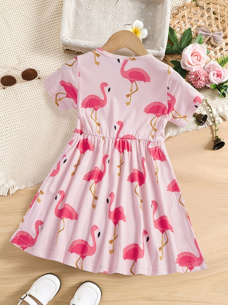 Jenter Pink Flamingo Print Kortermet Kjole