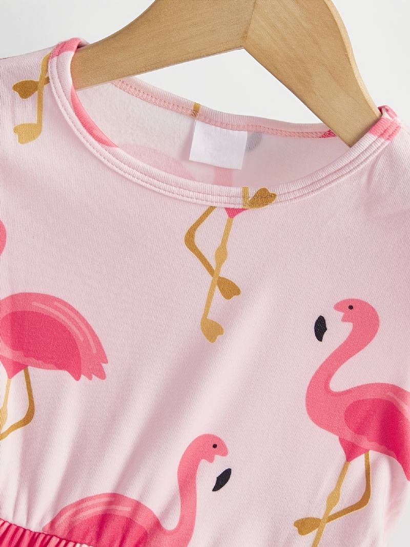 Jenter Pink Flamingo Print Kortermet Kjole