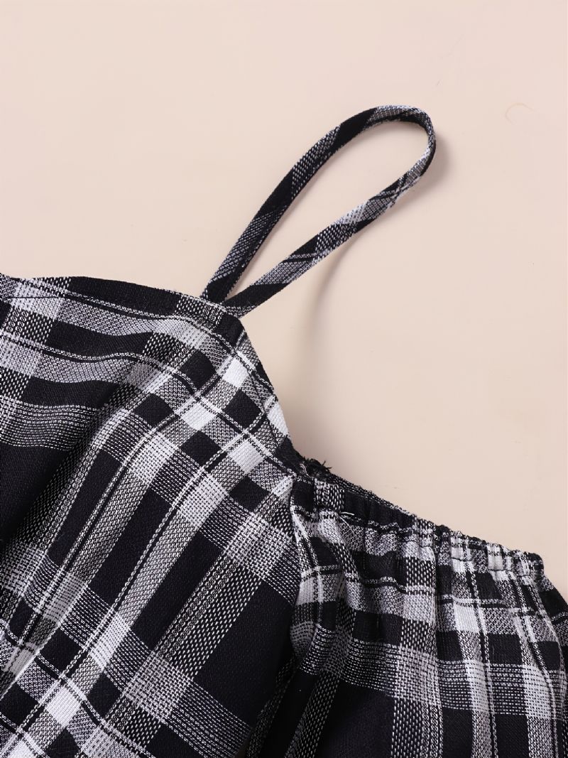 Jenter Plaid Off The Shoulder Elegant Mesh Suspender Dress