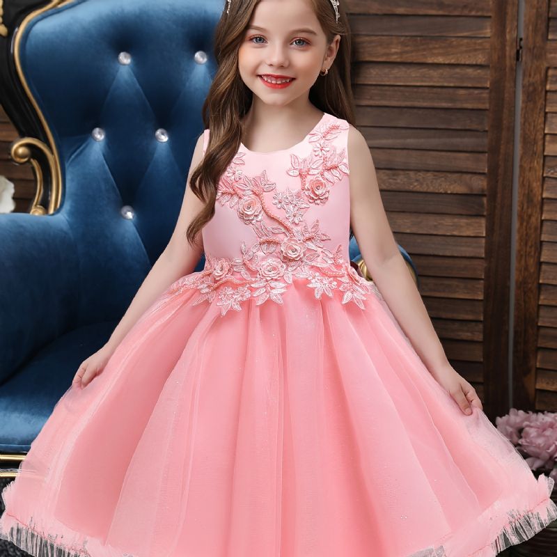 Jenter Princess Fluffy Mesh Broderte Elegante Casual Dresses