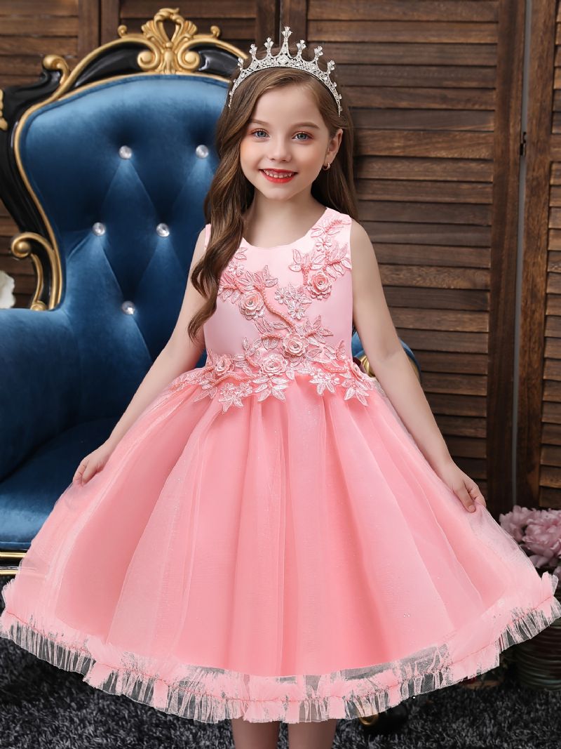 Jenter Princess Fluffy Mesh Broderte Elegante Casual Dresses