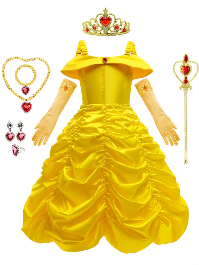 Jenter Prinsesse Kostymekjole Med Tilbehør Beauty & The Beast Dress