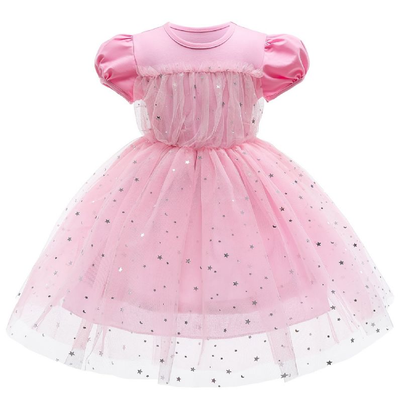 Jenter Puff Sleeve Princess Dress Paljett Babyklær Festkjole Til Jul Barneklær