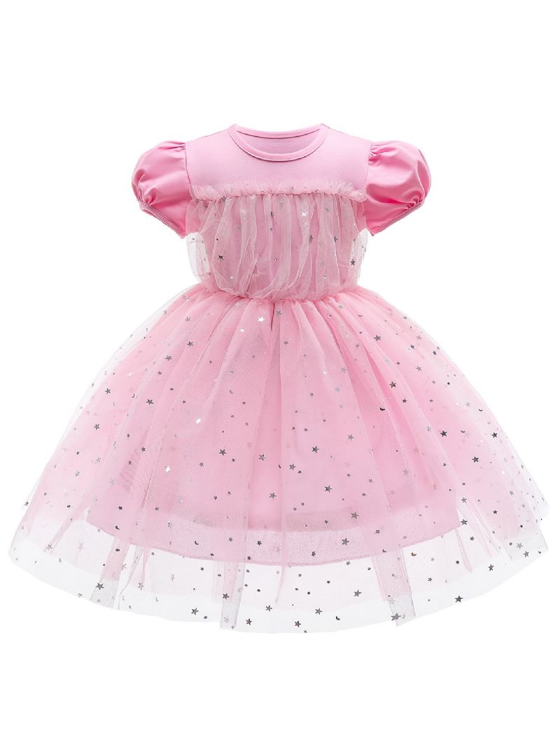 Jenter Puff Sleeve Princess Dress Paljett Babyklær Festkjole Til Jul Barneklær