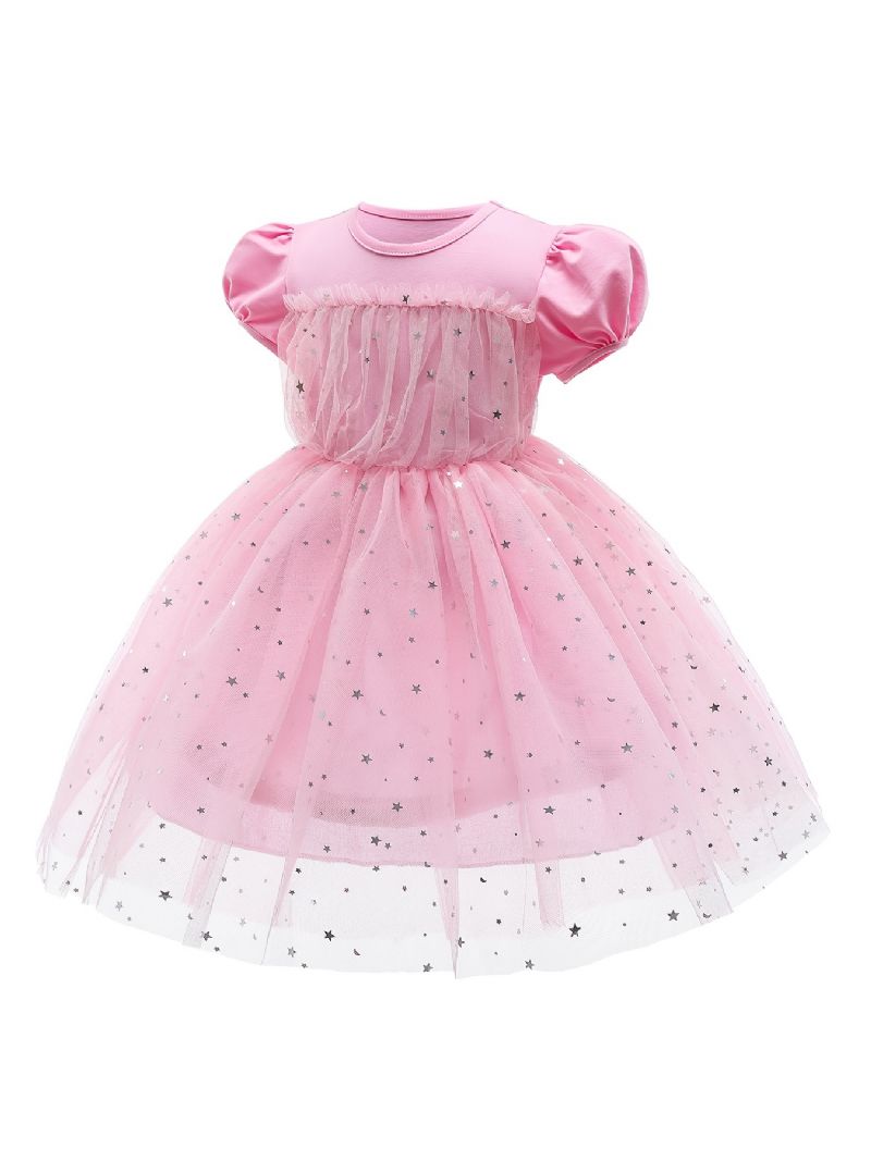 Jenter Puff Sleeve Princess Dress Paljett Babyklær Festkjole Til Jul Barneklær