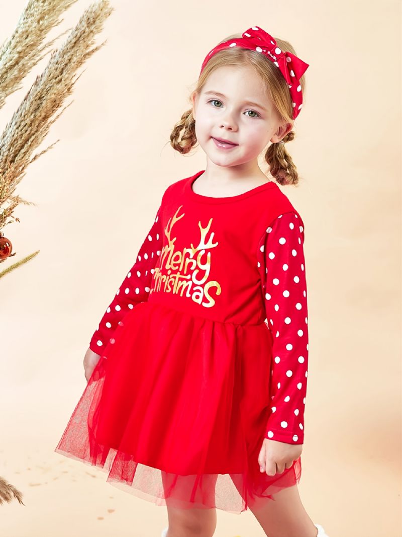 Jenter Red Polka Dot Mesh Bronzing Dress & Pannebånd Jul