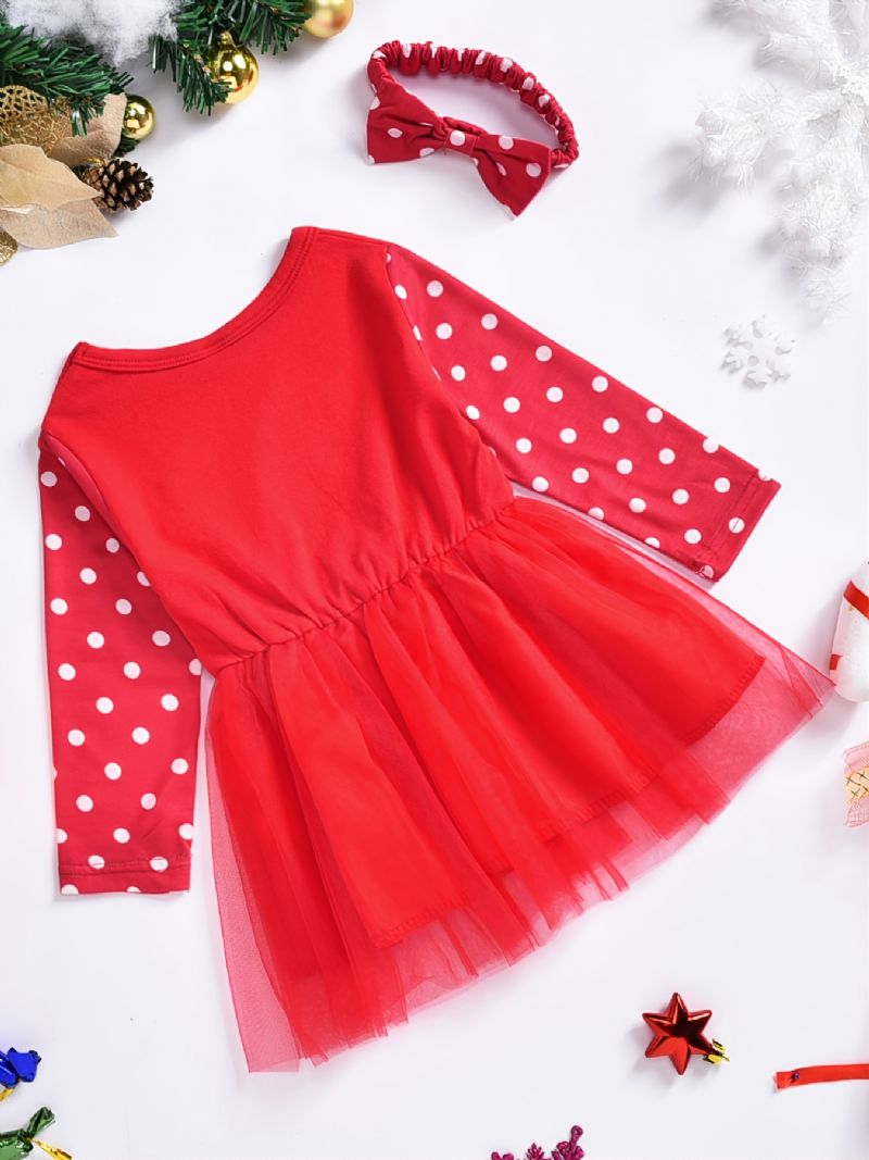 Jenter Red Polka Dot Mesh Bronzing Dress & Pannebånd Jul