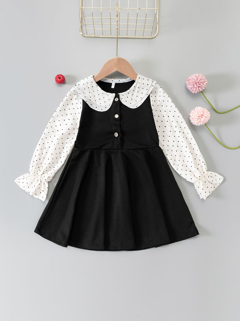 Jenter Ruffle Dress Spleising Langermet Doll Krage Polka Dot Barneklær