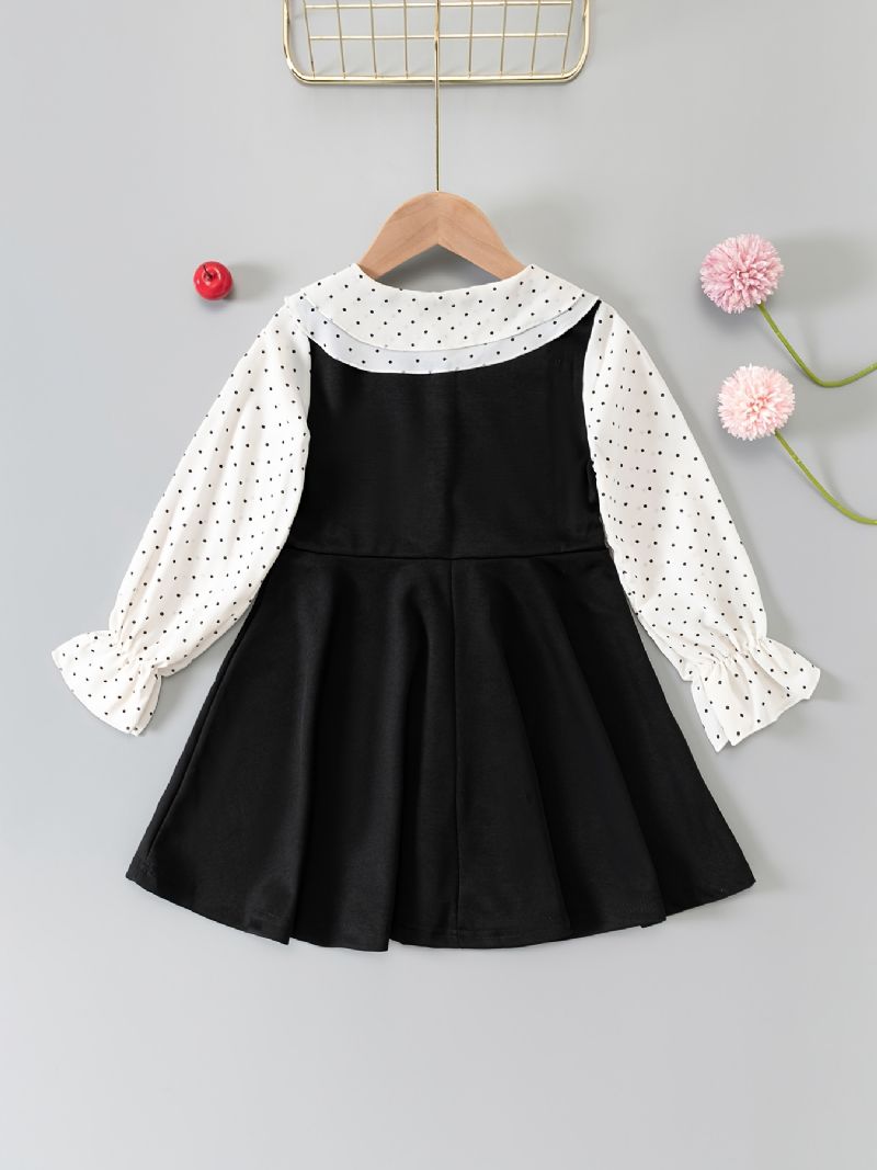 Jenter Ruffle Dress Spleising Langermet Doll Krage Polka Dot Barneklær