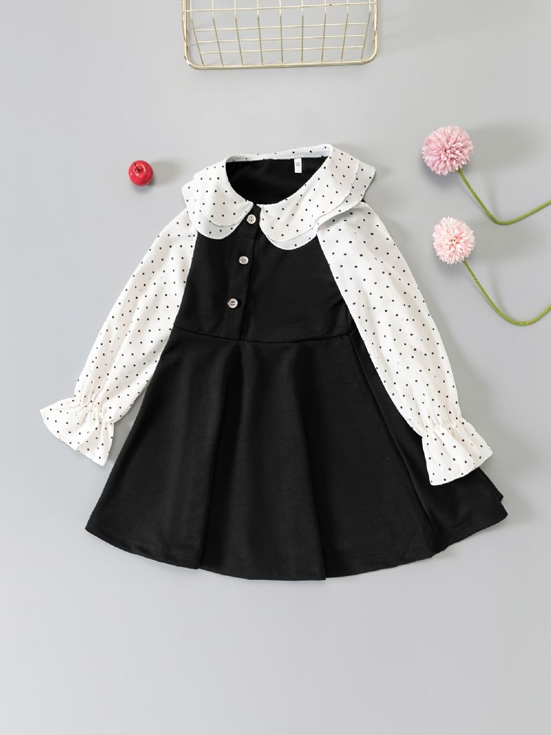 Jenter Ruffle Dress Spleising Langermet Doll Krage Polka Dot Barneklær