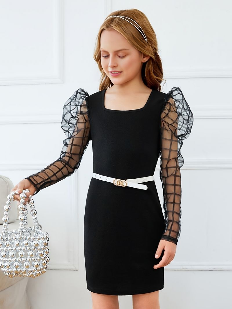 Jenter Sheer Mesh Puffer Sleeve Dress Barneklær