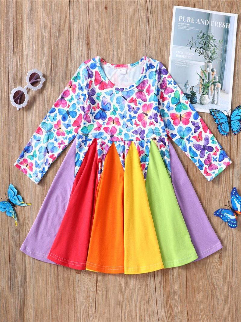 Jenter Sommerfugl Print Rainbow Casual Dress