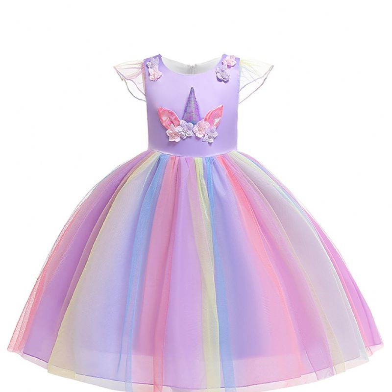 Jenter Unicorn Mesh Princess Dress Formell Festkjole Julekjole