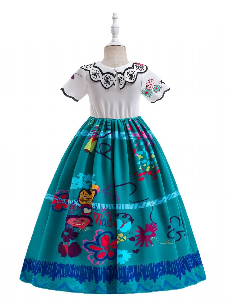 Jenter Vintage Creative Cartoon Print Princess Dress Costume For Performance Party