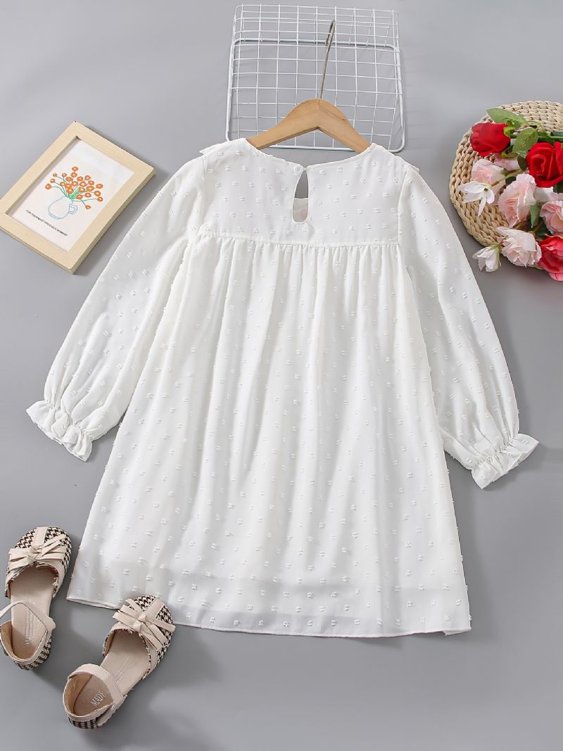 Jenter White Floral Brodery Langermet Ruffle Dress Klær