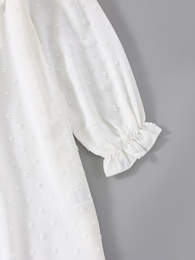 Jenter White Floral Brodery Langermet Ruffle Dress Klær