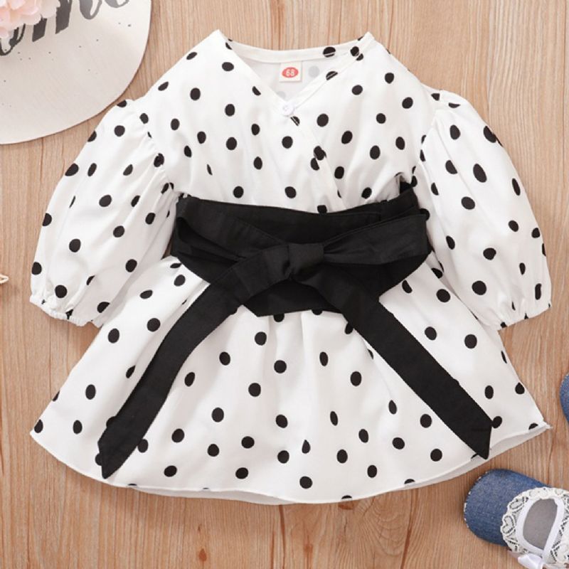 Jul Polka Dot Belte Langermet Kjole Jentebaby Clothing