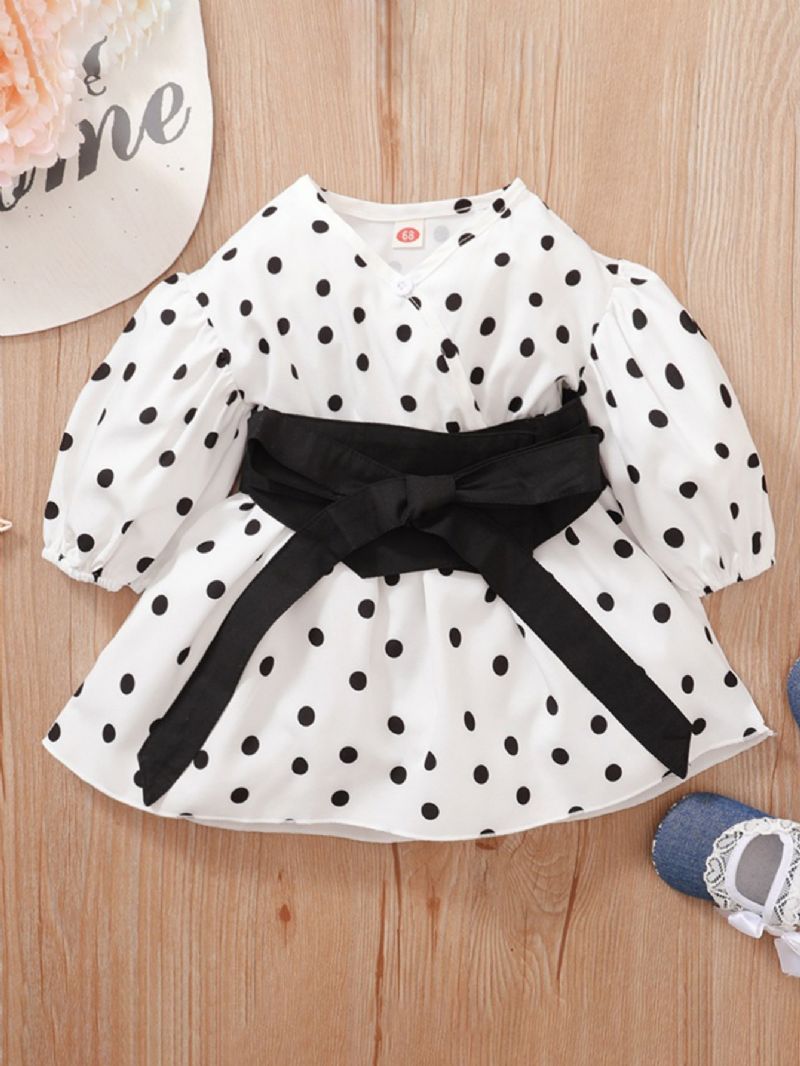 Jul Polka Dot Belte Langermet Kjole Jentebaby Clothing