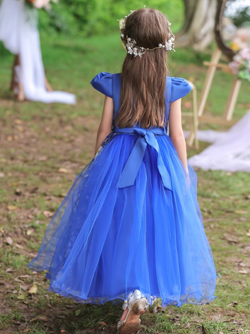 Kortermet Tyllkjole For Barn Blomsterbroderi Festkjole Prinsessekjole Brudekjole Blomsterjenter Barneklær