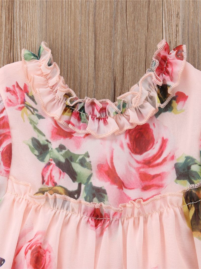 Småbarn Baby Jenter Ruffles Kjole Puff Ermer Blomster Print Prinsesse Barneklær