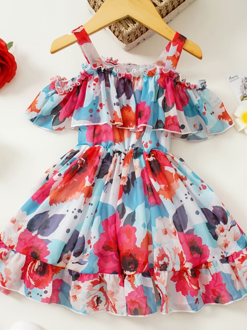 Småbarn Baby Jenter Sommer Ruffle Dress Chiffon Princess Floral Beachwear Barneklær