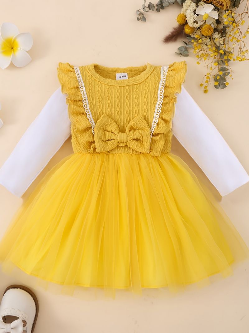 Småbarn Jenter Langermet Skjøting Ruffles Dress Princess Bue Fluffy Tyll Babyklær