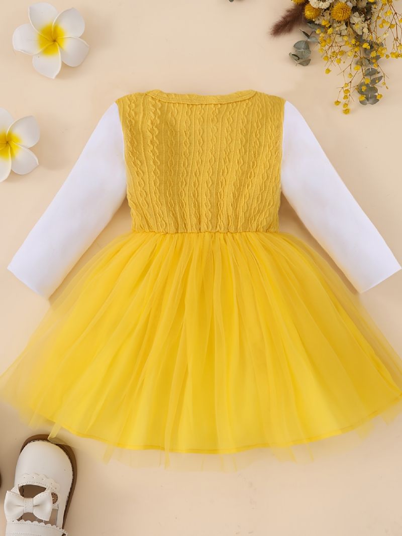 Småbarn Jenter Langermet Skjøting Ruffles Dress Princess Bue Fluffy Tyll Babyklær