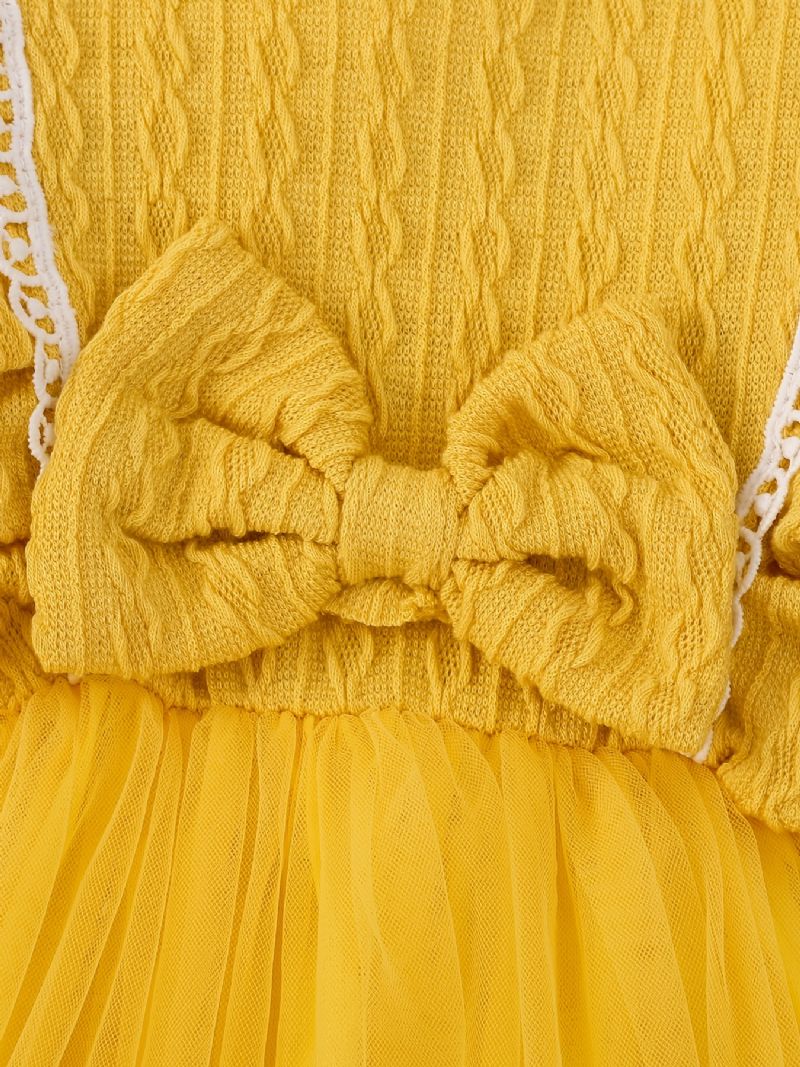 Småbarn Jenter Langermet Skjøting Ruffles Dress Princess Bue Fluffy Tyll Babyklær