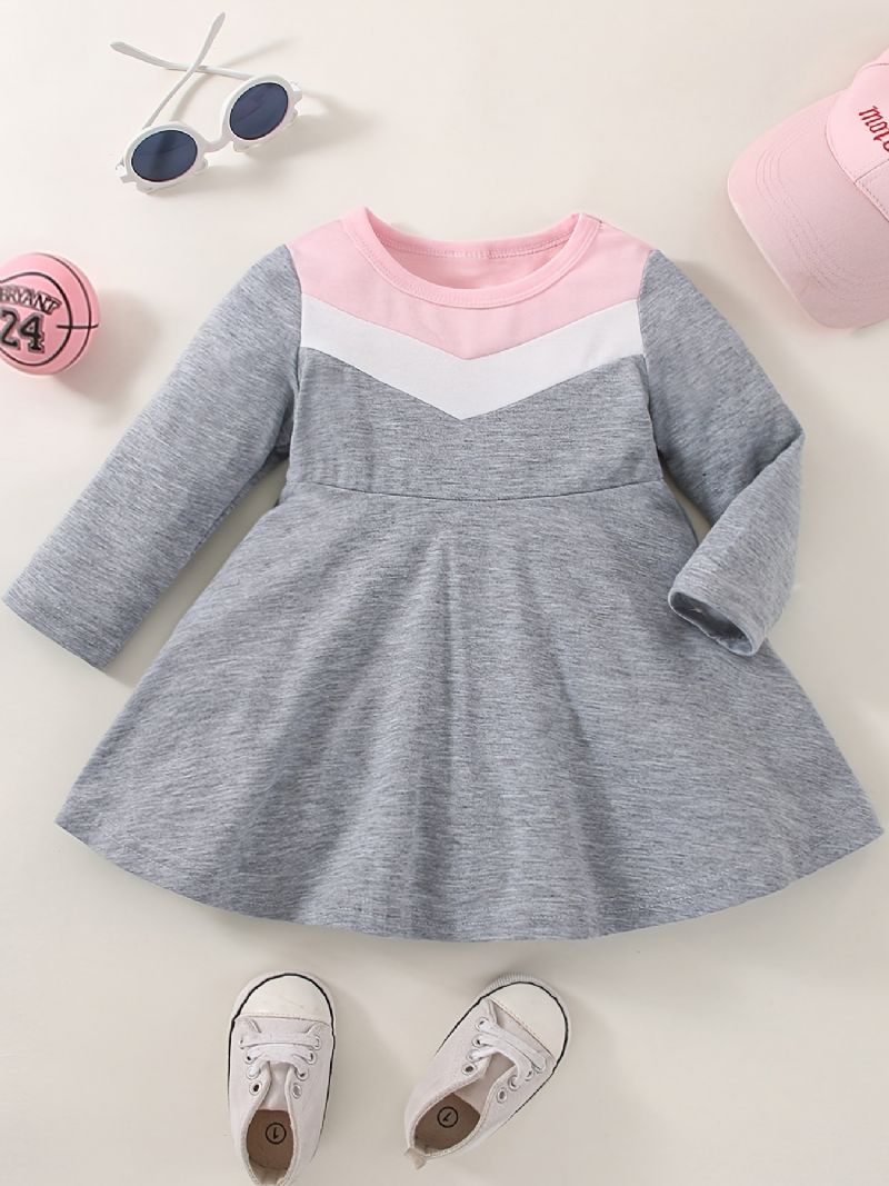 Spedbarn Baby Jenter Color Block Sweatshirt Dress Langermet Crew Neck Småbarnsklær