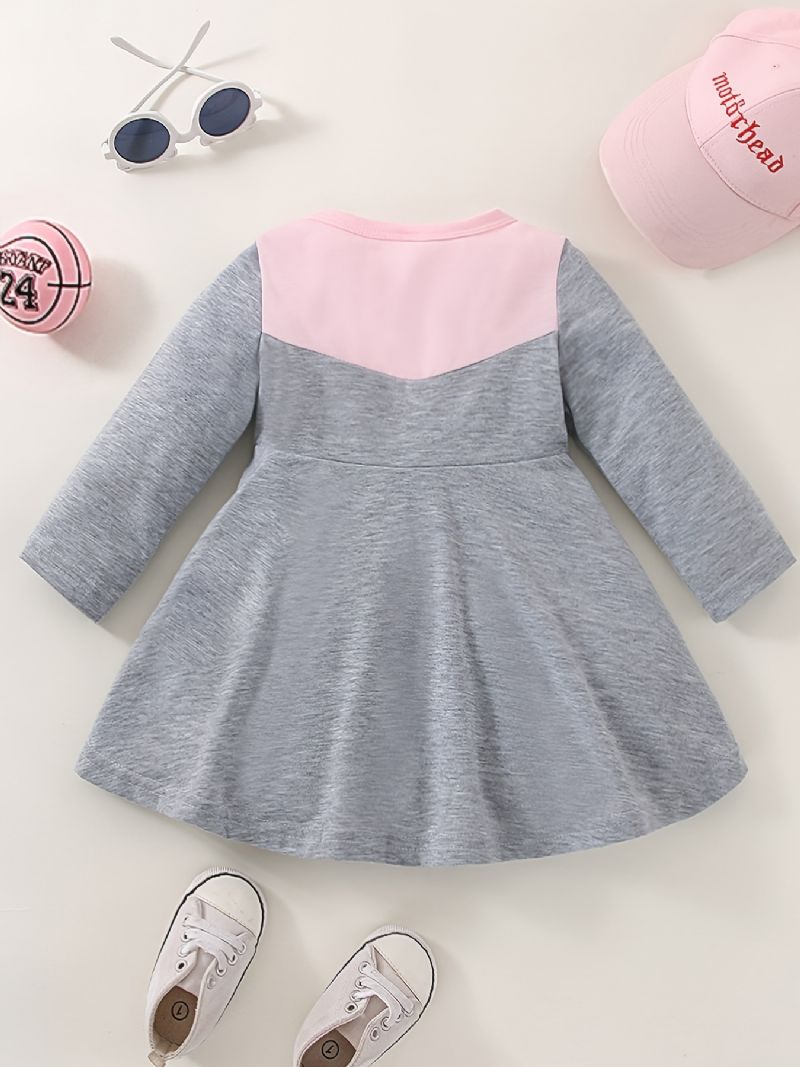 Spedbarn Baby Jenter Color Block Sweatshirt Dress Langermet Crew Neck Småbarnsklær