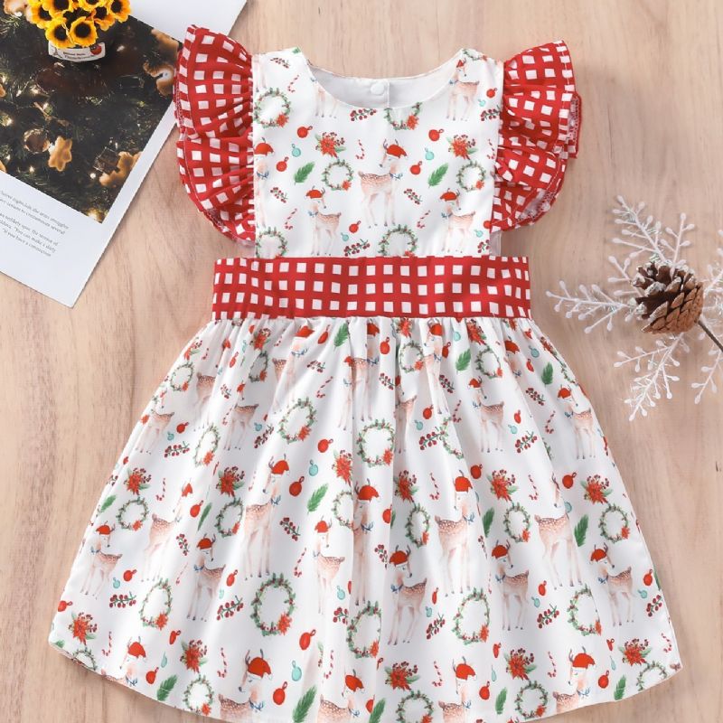 Toddler Jenter Christmas Full Print Fawn Sleeveless Flash Dress