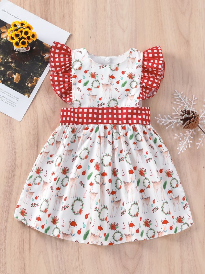 Toddler Jenter Christmas Full Print Fawn Sleeveless Flash Dress