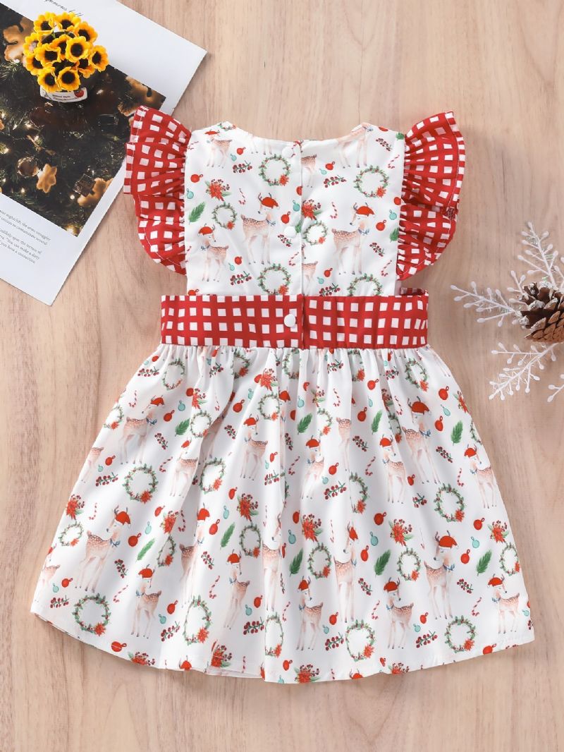 Toddler Jenter Christmas Full Print Fawn Sleeveless Flash Dress