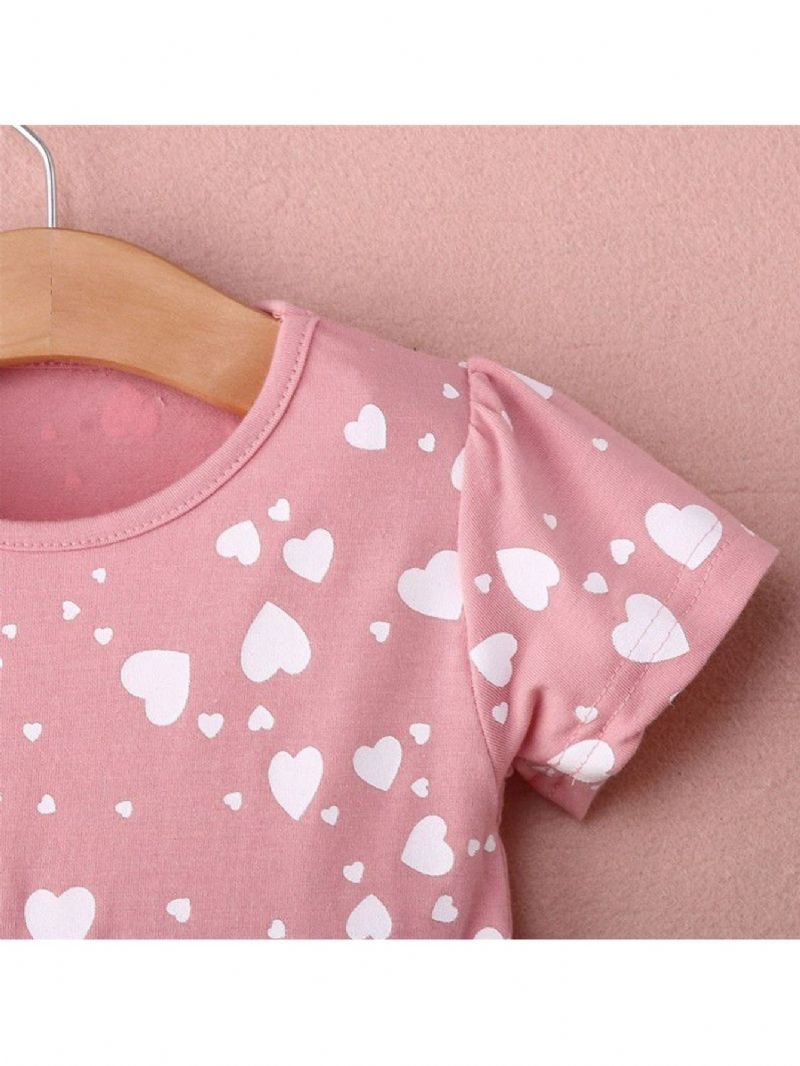 Toddler Jenter Cute Heart Printed Cotton Crew Neck Dress