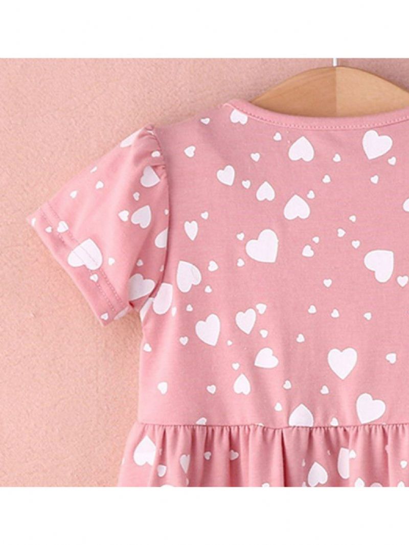 Toddler Jenter Cute Heart Printed Cotton Crew Neck Dress