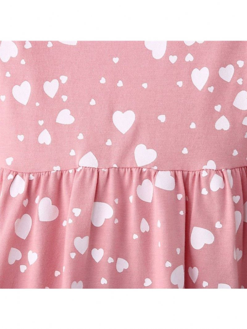 Toddler Jenter Cute Heart Printed Cotton Crew Neck Dress