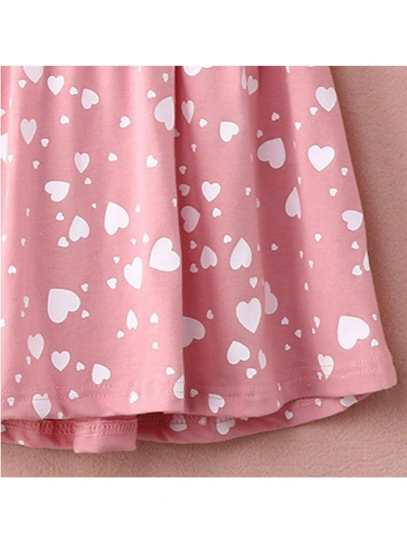 Toddler Jenter Cute Heart Printed Cotton Crew Neck Dress