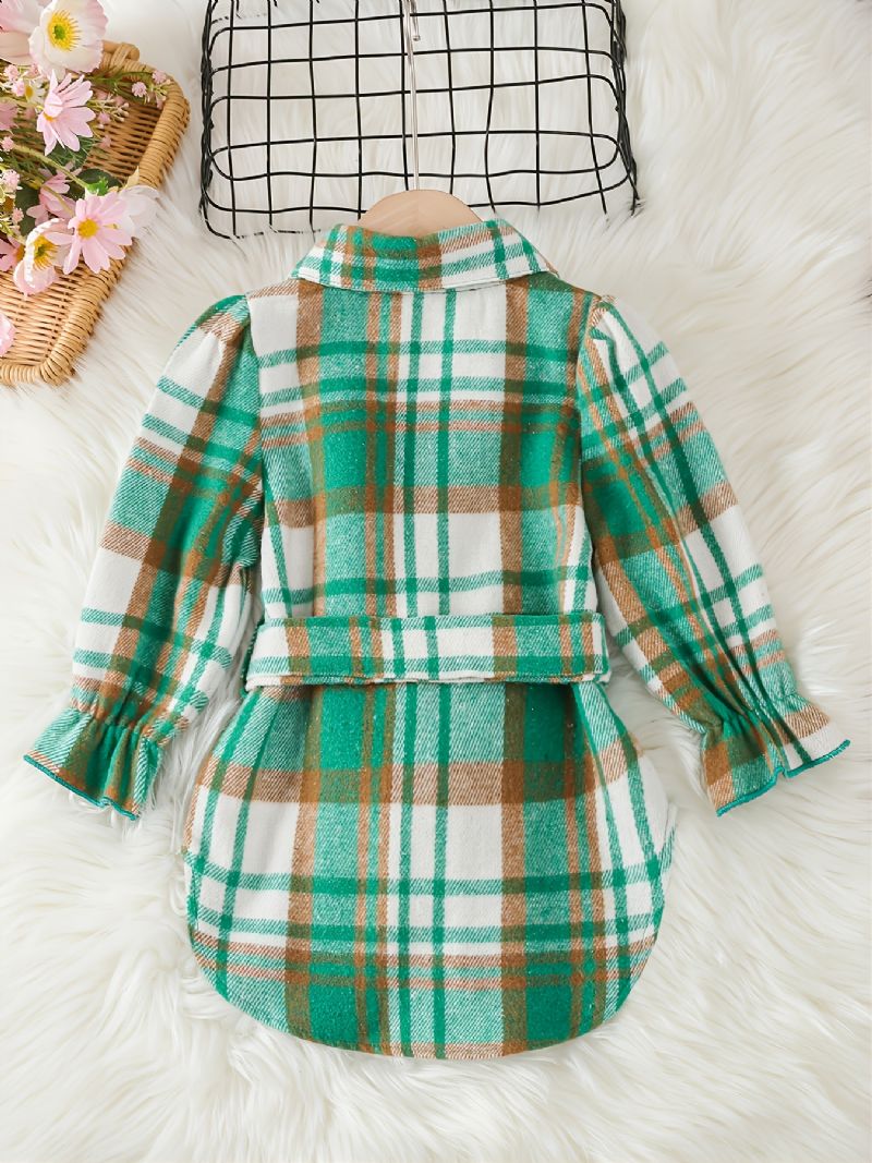 Toddler Jenter Gingham Collared Puff Sleeve Bluse Dress & Belte