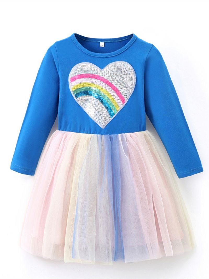 Toddler Jenter Heart Print Glitter Langermet Tutu Kjoler