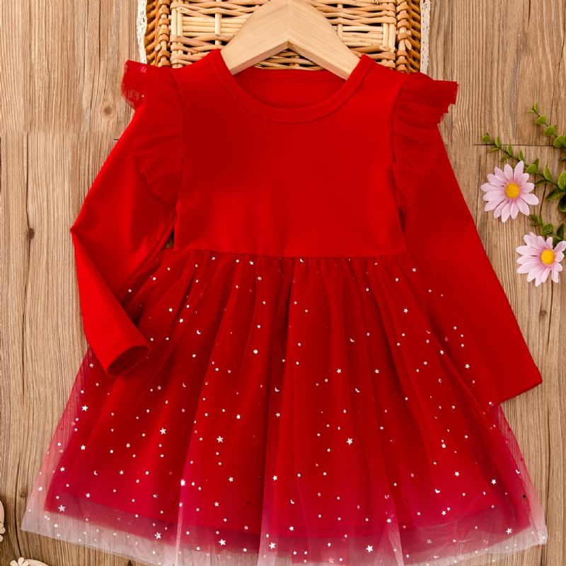 Toddler Jenter Mesh Dress Langermet Flying Sleeve Tutu