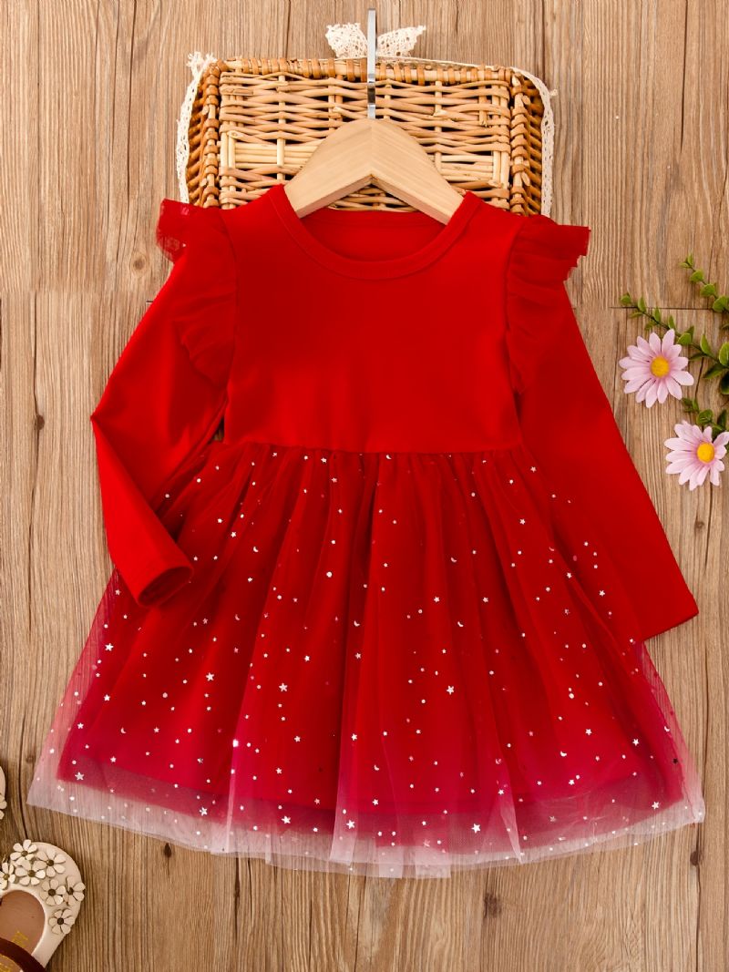 Toddler Jenter Mesh Dress Langermet Flying Sleeve Tutu